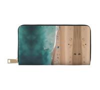 GaxfjRu Cartera de piel para mujer con gran capacidad, segura y versátil, con vista aérea de la playa, billetera plegable para mujer, Blanco, Talla única, Classic