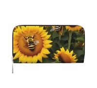 GaxfjRu Cartera larga de piel con estampado de abejas de girasol para hombre, con tarjetero