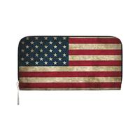 GaxfjRu Cartera larga de piel con estampado de bandera americana para hombre, con diseño de bandera estadounidense, tarjetero de crédito para mujer