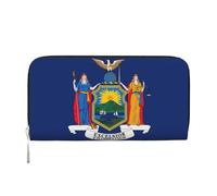 GaxfjRu Cartera larga de piel con estampado de bandera de Nueva York para hombre, con diseño de bandera de Nueva York, tarjetero para tarjetas de crédito