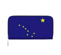 GaxfjRu Cartera larga de piel con estampado de bandera del estado de Alaska para hombre, estilo vintage, tarjetero para tarjetas de crédito
