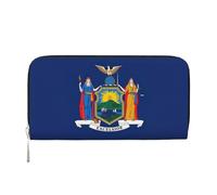 GaxfjRu Cartera larga de piel con estampado de bandera del estado de Nueva York para hombre, con aspecto vintage, tarjetero para tarjetas de crédito