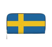 GaxfjRu Cartera larga de piel con estampado de bandera sueca para hombre, con aspecto vintage, tarjetero para tarjetas de crédito