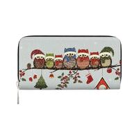GaxfjRu Cartera larga de piel con estampado de búhos de Navidad en rama para hombre, estilo vintage, tarjetero para tarjetas de crédito