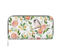 GaxfjRu Cartera larga de piel con estampado de flores y pájaros para hombre, con tarjetero