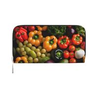 GaxfjRu Cartera larga de piel con estampado de frutas y verduras frescas para hombre, estilo vintage, tarjetero para tarjetas de crédito
