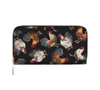 GaxfjRu Cartera larga de piel con estampado de gallos franceses para hombre, con aspecto vintage, tarjetero para tarjetas de crédito