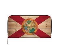 GaxfjRu Cartera larga de piel con estampado de grano de madera de la bandera de Florida para hombre, con tarjetero para tarjetas de crédito