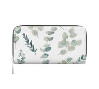 GaxfjRu Cartera larga de piel con estampado de hojas de eucalipto para hombre, estilo vintage, tarjetero para tarjetas de crédito