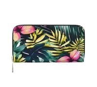 GaxfjRu Cartera larga de piel con estampado de hojas de palmera hawaiana de verano tropical, aspecto vintage, cartera larga para chequera, tarjetero para mujer