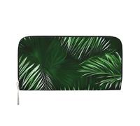 GaxfjRu Cartera larga de piel con estampado de hojas verdes de palmera y plantas tropicales para hombre, aspecto vintage, tarjetero para tarjetas de crédito