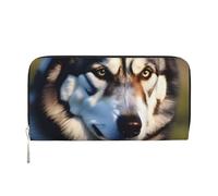 GaxfjRu Cartera larga de piel con estampado de husky para hombre, con aspecto vintage, tarjetero para tarjetas de crédito