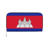 GaxfjRu Cartera larga de piel con estampado de la bandera de Camboya para hombre, estilo vintage, tarjetero para tarjetas de crédito