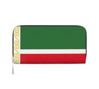 GaxfjRu Cartera larga de piel con estampado de la bandera de la República de Chechenia para hombre, con tarjetero