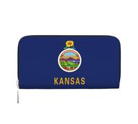 GaxfjRu Cartera larga de piel con estampado de la bandera del estado de Kansas para hombre, con aspecto vintage, tarjetero para tarjetas de crédito
