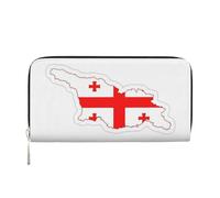 GaxfjRu Cartera larga de piel con estampado de mapa de Georgia para hombre, con diseño de bandera de Georgia, tarjetero para tarjetas de crédito