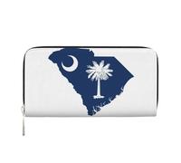 GaxfjRu Cartera larga de piel con estampado de mapa de la bandera de Carolina del Sur, para hombre, con tarjetero de crédito