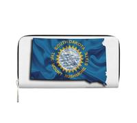 GaxfjRu Cartera larga de piel con estampado de mapa de la bandera de Dakota del Sur, para hombre, con tarjetero de crédito