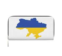 GaxfjRu Cartera larga de piel con estampado de mapa de la bandera de Ucrania, para hombre, con tarjetero