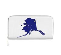 GaxfjRu Cartera larga de piel con estampado de mapa de la bandera del estado de Alaska, para hombre, con aspecto vintage, tarjetero para tarjetas de crédito