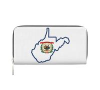 GaxfjRu Cartera larga de piel con estampado de mapa de la bandera del estado de Virginia Occidental, para hombre, con aspecto vintage, tarjetero para tarjetas de crédito