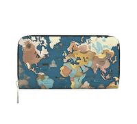 GaxfjRu Cartera larga de piel con estampado de mapa del mundo para hombre, aspecto vintage, tarjetero para tarjetas de crédito