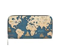 GaxfjRu Cartera larga de piel con estampado de mapa del mundo para hombre, con aspecto vintage, tarjetero para tarjetas de crédito