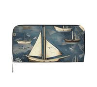 GaxfjRu Cartera larga de piel con estampado de mapa náutico de velero, con aspecto vintage, tarjetero para tarjetas de crédito