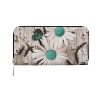 GaxfjRu Cartera larga de piel con estampado de margaritas para hombre, aspecto vintage, tarjetero para tarjetas de crédito