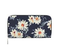 GaxfjRu Cartera larga de piel con estampado de margaritas para hombre, diseño vintage, tarjetero para tarjetas de crédito