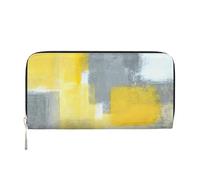 GaxfjRu Cartera larga de piel con estampado de pintura abstracta gris y amarilla para hombre, con aspecto vintage, tarjetero para tarjetas de crédito
