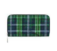 GaxfjRu Cartera larga de piel con estampado de tartán escocés azul para hombre, con aspecto vintage, tarjetero para tarjetas de crédito