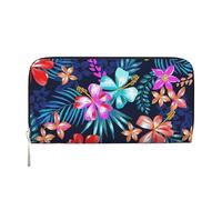 GaxfjRu Cartera larga de piel con estampado floral azul para hombre, con aspecto vintage, tarjetero para tarjetas de crédito