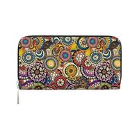 GaxfjRu Cartera larga de piel con estampado floral de círculos étnicos para hombre, aspecto vintage, tarjetero para tarjetas de crédito