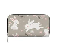 GaxfjRu Cartera larga de piel con estampado floral de conejo de Pascua para hombre, con tarjetero