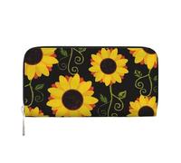 GaxfjRu Cartera larga de piel con estampado floral de girasol para hombre, con aspecto vintage, tarjetero para tarjetas de crédito