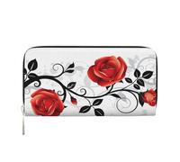 GaxfjRu Cartera larga de piel con estampado floral de rosas con hojas de primavera para hombre, con aspecto vintage, tarjetero para tarjetas de crédito