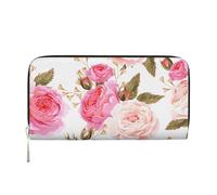 GaxfjRu Cartera larga de piel con estampado floral rosa rosa para hombre, con aspecto vintage, tarjetero para tarjetas de crédito