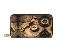 GaxfjRu Cartera para mujer con patrón azul azulado, piel sintética con cremallera de metal, tarjetero para mujeres modernas y organizadas, Brújula y mapa del viejo mundo, Talla única, Classic