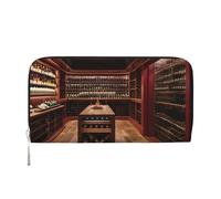 GaxfjRu Cartera pequeña de piel con estampado de bodega de vino tinto para mujer, tarjetero de crédito para mujer, monedero de bolsillo para mujer