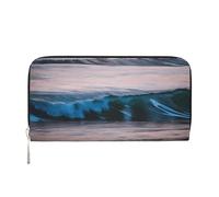 GaxfjRu Cartera pequeña de piel con estampado de olas del mar y atardecer con atardecer y amanecer para mujer, monedero de bolsillo para mujer