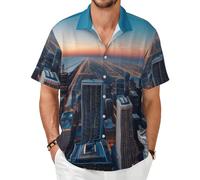 GaxfjRu Chicago Illinois USA 1 - Camisa hawaiana para hombre, playa, vacaciones, verano, manga corta, botones, casual, elegante, Negro, M