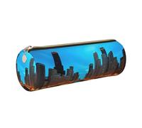 GaxfjRu Chicago Reflected - Estuche redondo de piel sintética, almacenamiento para bolígrafos, lápices, marcadores, suministros pequeños, cremallera de metal con piel, Gold, Talla única, Tarjetero