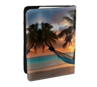 GaxfjRu Coconut Beach - Funda para pasaporte con estampado de hamaca, diseño de atardecer, para viajes, organizador de viaje, funda para tarjetas de crédito, Black, Talla única