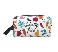 GaxfjRu Comida sana impresión Viaje Bolsa de Cosméticos Organizador Grande Bolsa de Maquillaje Mujeres para Cosméticos Artículos de tocador, blanco, Talla única, Color blanco., Talla única