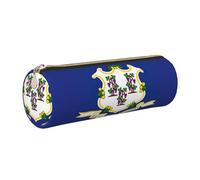 GaxfjRu Connecticut - Estuche redondo de piel sintética con diseño de bandera del estado de Connecticut, almacenamiento para bolígrafos, lápices, marcadores, suministros pequeños, cremallera de metal