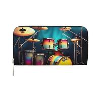 GaxfjRu Cool Drums Set - Cartera larga de piel con estampado vintage para hombre, con tarjetero