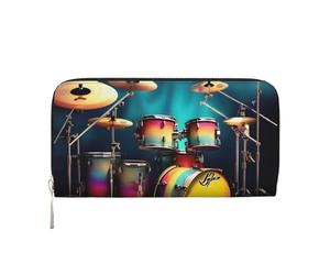 GaxfjRu Cool Drums Set - Cartera larga de piel con estampado vintage para hombre, con tarjetero