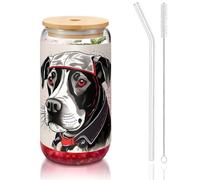 GaxfjRu Cute Animal Farm Dog - 1 taza de vidrio de 16 onzas con tapa y popote de vidrio, vasos de vidrio más anchos para batidos, té, cola, refrescos