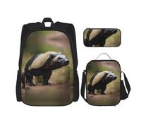 GaxfjRu Cute Honey Badger - Juego de 3 mochilas para almuerzo con lonchera y estuche para lápices, perfecto para la escuela, mochila para hombres